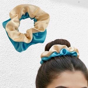 Luxury Blue/ champagne Satin Scrunchie Handmade – Statement Hair Accessory